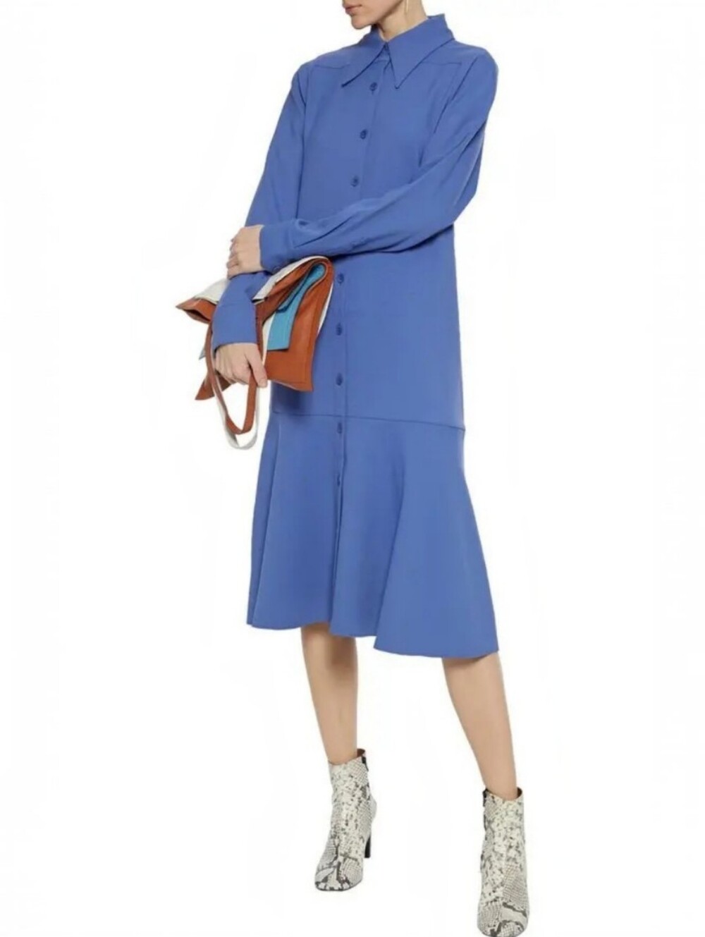 TIBI Blue Chalky Drape Fluted Twill Shirt Dress, 12 Sophisticated Relaxed